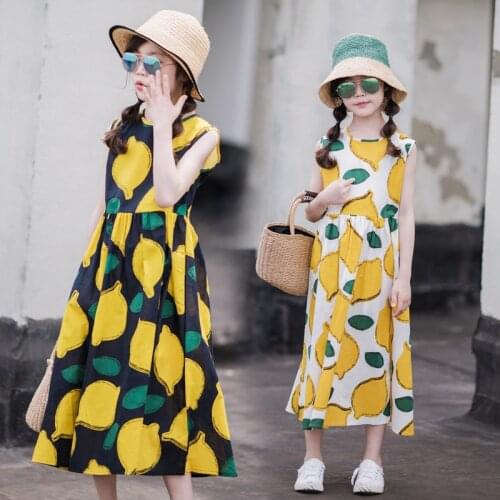 Girls Summer Dress 2020 New Beach Cotton lemon Children maxi Dress Mother and Daughter Dress Toddler Sundress Kids Clothes