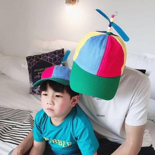 Summer Hat Boys And Girls Baby Propeller Rotating Bamboo Dragonfly Hat, Children Parent-Child Matching Shade Baseball CAP
