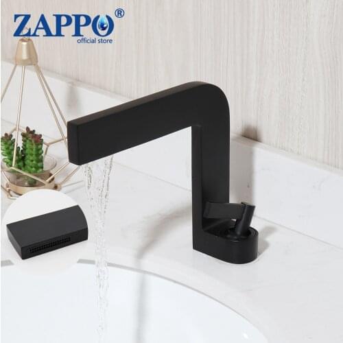 ZAPPO Matte Black Bathroom Basin Faucets Deck Mount Vanity Sink Waterfall Mixer Tap Faucet Hot & Cold Water Wash Basin Mixer