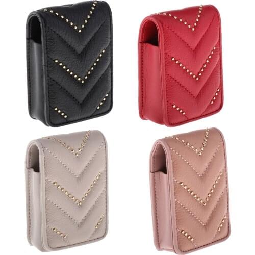 Mini Lipstick Case With Mirror Leather Makeup Cosmetic Pouch Case Purse Bag