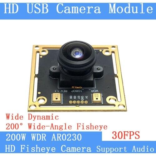 30FPS 1080P USB camera module 2MP 200° Fsheye Panorama Wide-angle Backlight shooting wide dynamic OTG UVC Webcam Linux Audio