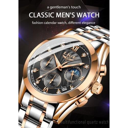 LIGE 8911S Mens Fashion Luxury Business Watch Casual Sport Quartz Multifunctional Waterproof Steel Strap Wristwatches Male