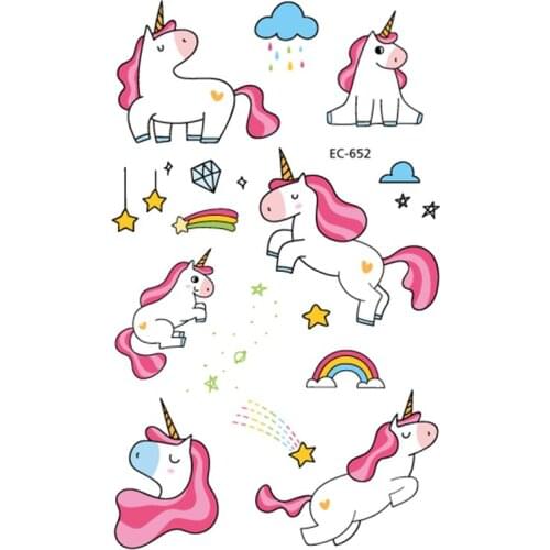 6pc Unicorn Temporary Tattoo Sticker Cartoon Star moon Cloud Icecream Rainbow Horse Decals Women Girl Kid Body Hand Arm Art New