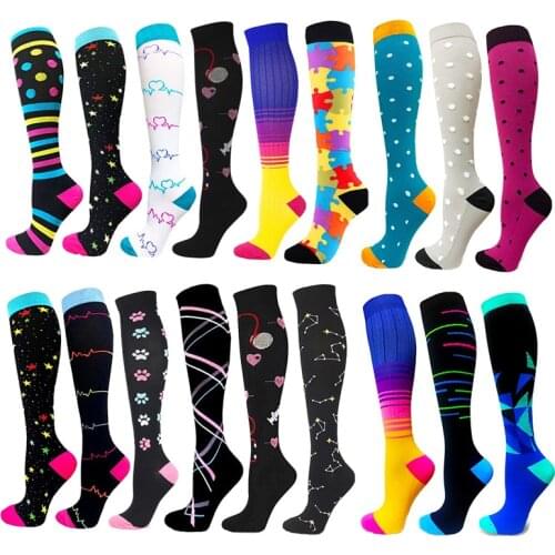 Multi Color Compression Socks Sports Socks Varicose Veins Medical For Men & Women Outdoor Running Nurse Best Graduated Calf Pain