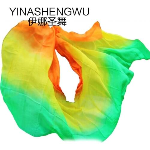 New 100% Silk Belly Dance Veils Belly Dance Practice Performance Silk Veils green+yellow+orange