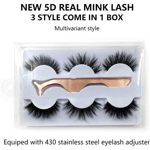 2019 NEW 3Pair 5D Real Mink Eyelashes 100% Cruelty free Lashes Reusable Natural False Eyelash curler Popular Lashes Makeup
