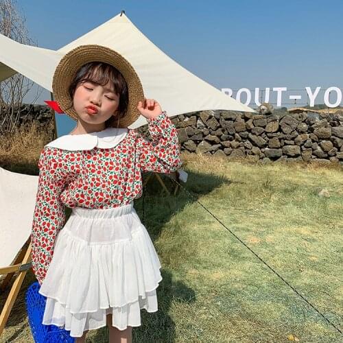 2021 New Childrens Girls Floral Shirt Spring and Autumn Baby Girl Long-sleeved Shirt Baby Korean Cotton Shirt Toddler Blouse