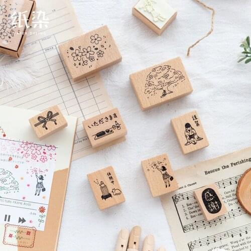 One Year Spring Series Decoration Cherry Blossoms Stamp Wooden Rubber Stamps for Scrapbooking Stationery DIY Craft Standard Seal