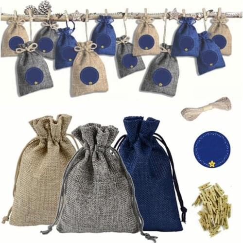 Christmas Gift Bags Calendar Countdown Jute Bag Advent Calendar Christmas Gift Bag Candy Storage Pouch DIY Christmas Gift Bag