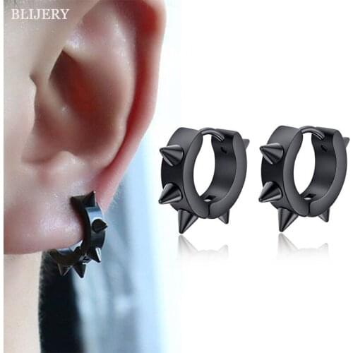 BLIJERY Gothic Punk Rivet Stainless Steel Small Hoop Earrings for Women Men Piercing Earring Fashion Jewelry Brincos Unisex Gift