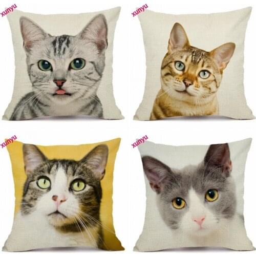 XUNYU Pet Cat Cushion Cover 45x45cm Animal Pillow Case Linen Pillowcase Home Decorative Throw Pillow Cover for Sofa Bedroom
