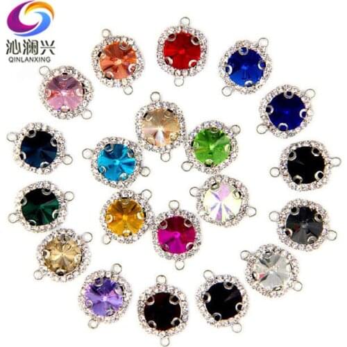 Factory sales 8mm 12mm 10pcs round shape top quality Glass Crystal buckle,silver base sew on stones,Diy/Clothing accessories