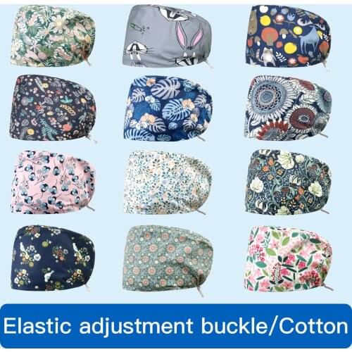 Cartoon Floral print Dust-proof Cap Health service scrubs hat Pet grooming Scrubs Women Caps Nutritionist Cotton scrub Hats new