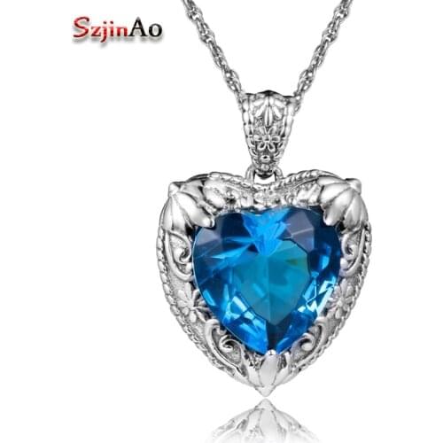 Top Fine Jewelry Topaz Pendant Real 925 Sterling Silver Heart of the Sea Gemstone Trendy Jewelry 925 Necklace Pendants For Women
