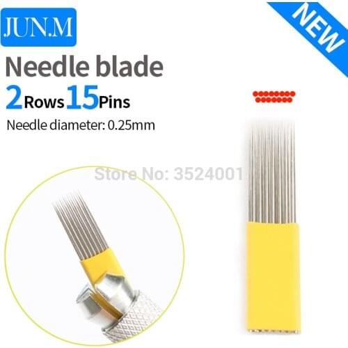 10PCS 0.25mm Flat shape double row 15 pin Needle Eyebrow Makeup Manual Tattoo Blade For Permanent Microblading Emb