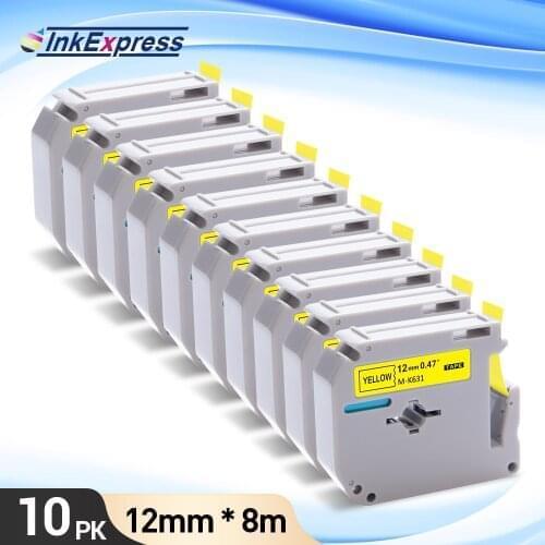 10pk 12mm Black on Yellow MK631 Printer Ribbon Compatible Brother MK Label Tape MK-631 M-K631 MK 631 for Brother PT-70 PT80 PT90