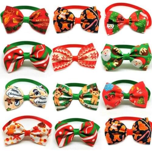 100pic/set Pet Christmas bow tie cat and dog bow tie collar pet ornaments New Year gift teddy decoration colors randomly sent