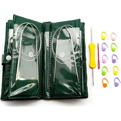 11Pcs Set 45-80cm Woven Tool Stainless Steel Ring Needle Knitting Tools Set