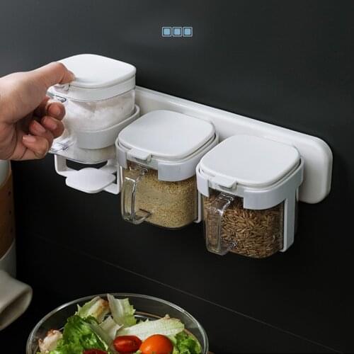 3Pcs Wall-Mounted Seasoning Box Kitchen Spice Pots Sugar MSG Salt Storage Container Seasoning Jars For Kitchen Accessories Tools