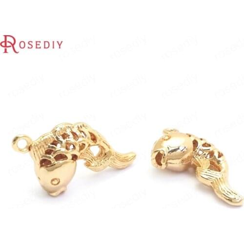 37364)10PCS 16x16MM 24K Gold Color Brass Goldfish Charms Pendants High Quality Jewelry Making Supplies Diy Findings Accessories