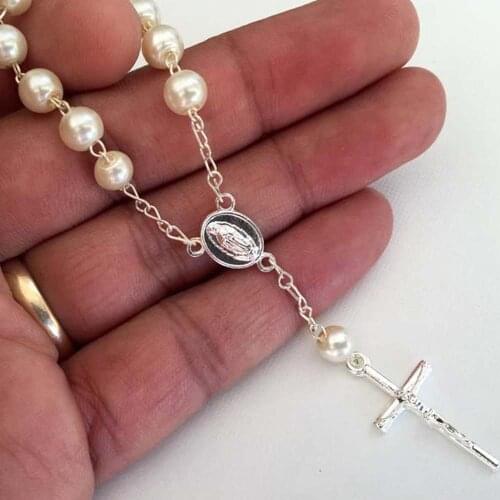 40 baptism favors with organza bags off white silver plated baptism favor mini rosary recuerditos para bautizo christening favor