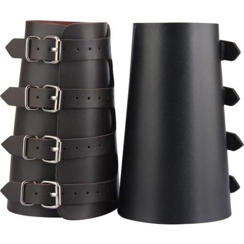 Pu Leather Arm Armor Unisex Gauntlet Wristband Wide Bracer Arm Protector Cuff String Steampunk Bangle Buckle Bracelet Cosplay