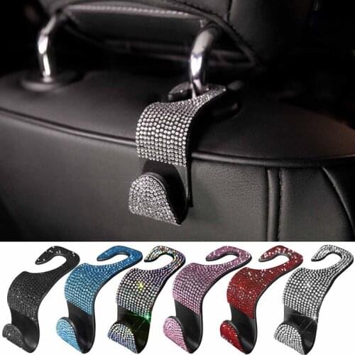 Auto Back Universal Headrest Mount Storage Holder Car Seat Back Hook Diamond Bling Rhinestones Hanger Car Interior Accessories