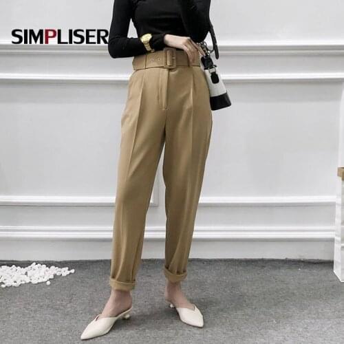 Free Belt Woman Suit Pants High Waisted Ladies Office Work Wear Trousers Black Purple White Harem Pants Workwear Retro Trousers