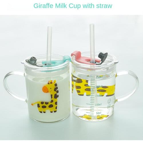 Breakfast milk Mugs With Straws Glass cup can heat cute cartoon fawn straw cup scale water cup mug coffee cup