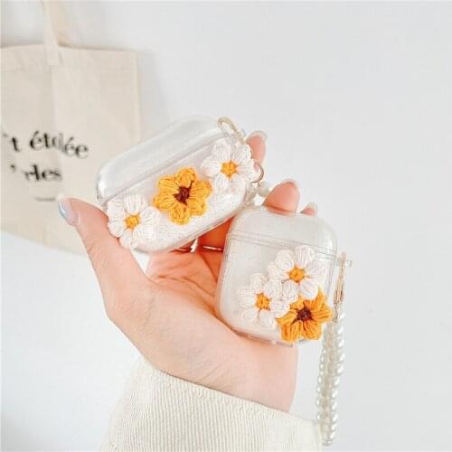 3D Flower Shell Coin Pearl Bracelet Keychain Headphone Earphone Case for Airpods 1 2 Pro Wireless Headset Cover Soft Capa Gift