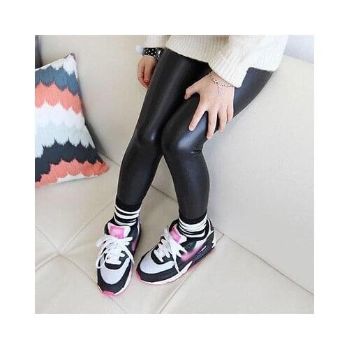 Baby Girls Kids Black Faux Leather Stretchy Skinny Pants Leggings Trousers 1-8Y for Spring and Autumn