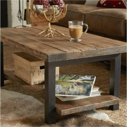 WorldWooden Wooden Solid Wood Natural Coffee Table Iron Frame Design Coffee Table