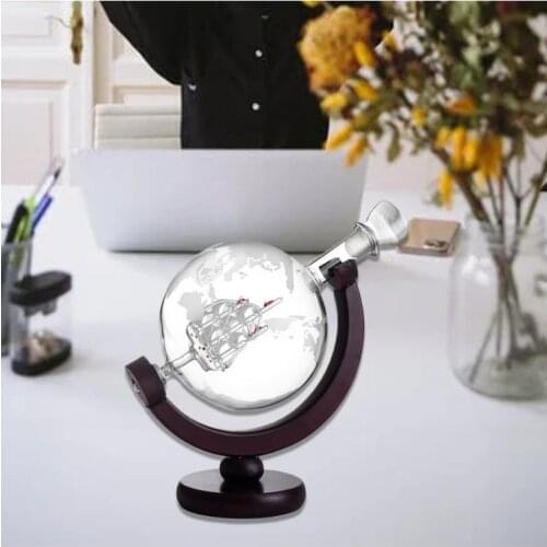 Globe Antique Whiskey Wine bottle Brandy Dispenser With Wood Stand Home Bar D0AD