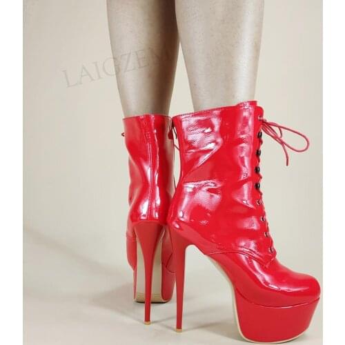 DOBANER Women Boots Faux Leather Zip Up Spike High Heels Booties Party Club Femmes Bottes Ladies Shoes Woman Plus Size 44 46 48