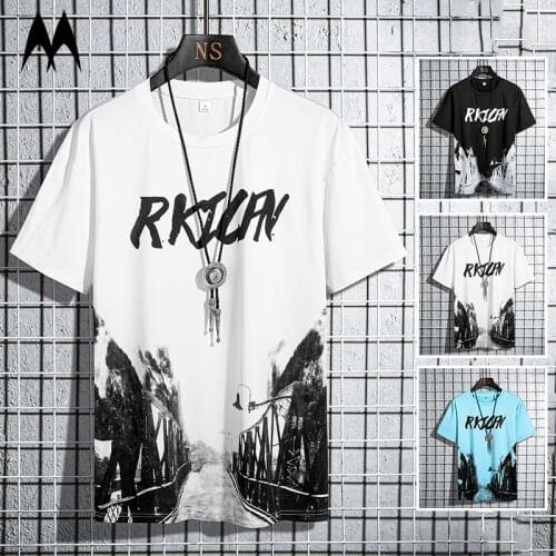 Summer Fashion Print Men Short Sleeve T-shirt Street Trend T Shirt Top Mens Harajuku Casual Short Sleeve Thin Loose Tee