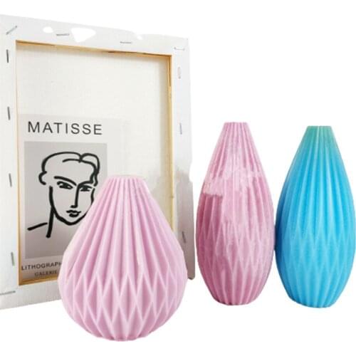 Geometric Vase Shape Candle Mold Art Origami Striped Pear Shell Shaped Candle Mould Diy Aromatherapy Plaster Making Tools