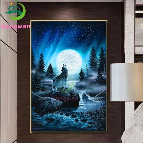 Roaring Forest Wolf Diy Diamond Painting 5D Full Square/ Round Cartoon moon Picture Diamond Crystal Cross Stitch Mosaic Wall Art