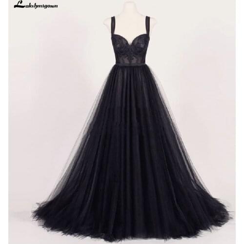 Lakshmigown Gothic Black Wedding Dress 2021 Puffy Plus Size Bridal Dress Vestido de Boda Vintage Tulle Wedding Gown Lace Up Back
