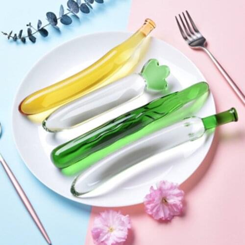 Crystal Glass Massager Anal Plug Dildo Fruit Vegetable Artificial Penis Butt Plug Erotic Eggplant Dildos Sex Toys for Men Women