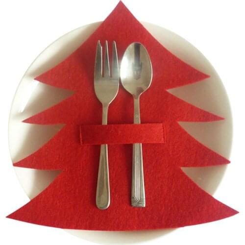 4Pcs/Set Cutlery Storage Bag Xmas Christmas Tree Pattern Decoration Gift Dinning Table Knives And Forks Pockets Tableware Holder