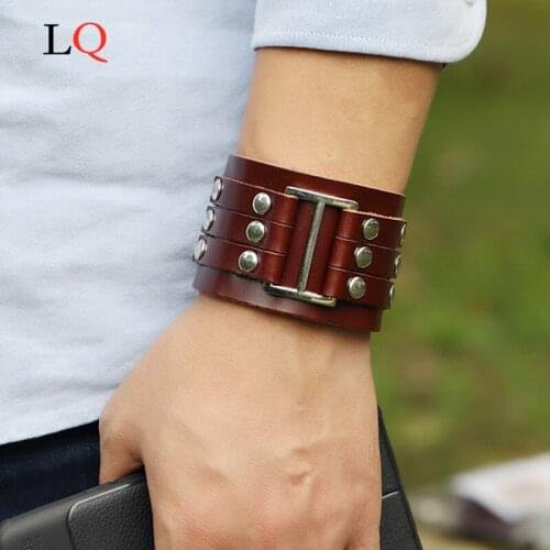 Fashion Stud Spikes Rivet Adjustable Leather Wristband Bangle Cuff Bracelet Wide Cuff Punk Style Cool Men Jewelry Gift Wholesale