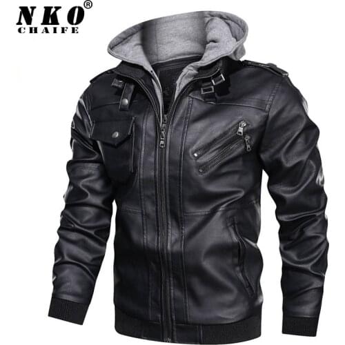CHAIFENKO Men Brand Winter Leather Jacket Coat Men Fashion Hooded Motorcycle PU Jacket Men Casual Biker Faux Leather Jackets Men