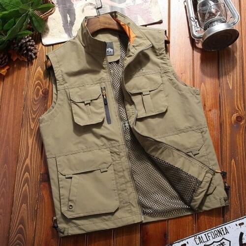 Outdoor Photographer Reporter Hiking Vests Breathable Loose Plus Size Sleeveless Jackets WaistCoat Multi-pockets Fishing Vests