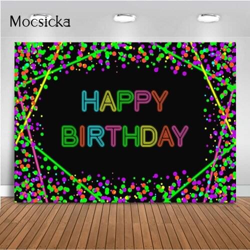 Neon Glow Birthday Party Backdrop Glow in the Dark Confetti Dots Happy Birthday Party Background Lets Glow Dance Birthday