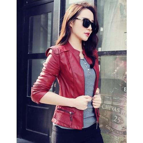 Autumn New Motorcycle Women PU Leather Jackets Fashion Slim Stand-up Collar Long Sleeve Zipper Korean Women Short Coats