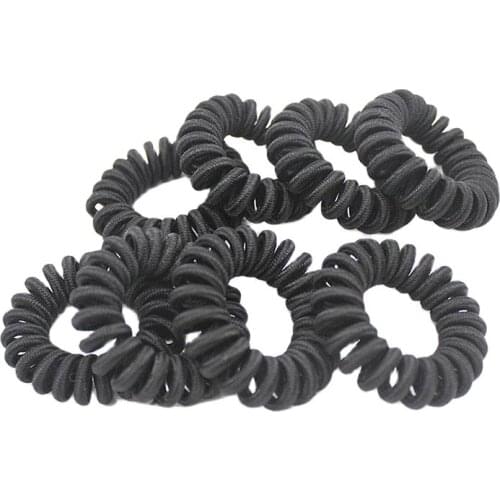 Lot 100Pcs Black Cloth Telephone Wire Hair Band Wrapped Ponytail Holder Elastic Phone Cord Line Tie Accessories