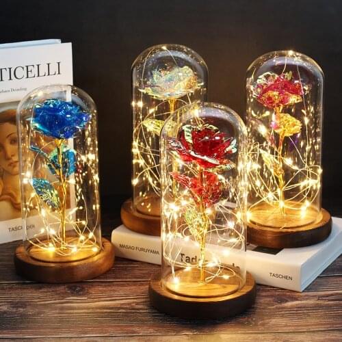 Drop Shipping Valentines Day Creative Gift 24K Foil Plated Rose Gold Rose Lasts Forever Love Wedding Decor Lover Lighting Rose