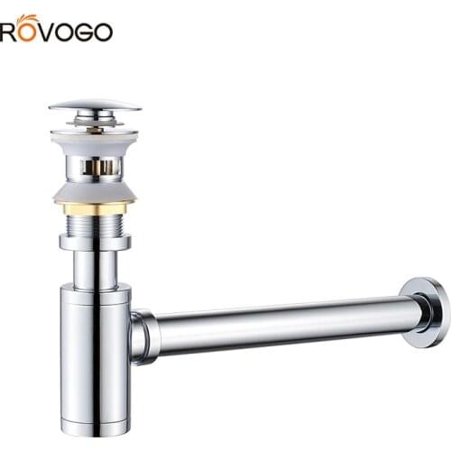 ROVOGO Round 1 1/4'' Sink Bottle P-Trap Waste Pipe Tube, Adjustable Height Pop-up Drain Stopper Kit Assembly with Overflow