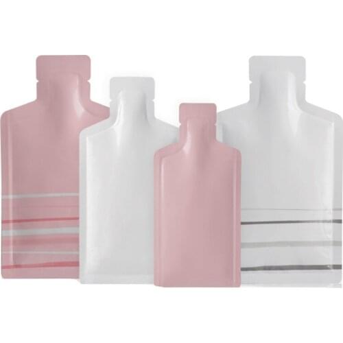 Pink/White Bottle Shape Aluminum Foil Open Top Bags Shampoo Powder Cream Liquid Trial Packaging Bag Heat Seal Bags