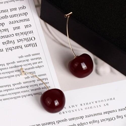1Pair Cute Simulation Red Cherry Sweet Resin Drop Earring Hot Red Color High Quality For Women Girl Student Fruit Xmas Gift